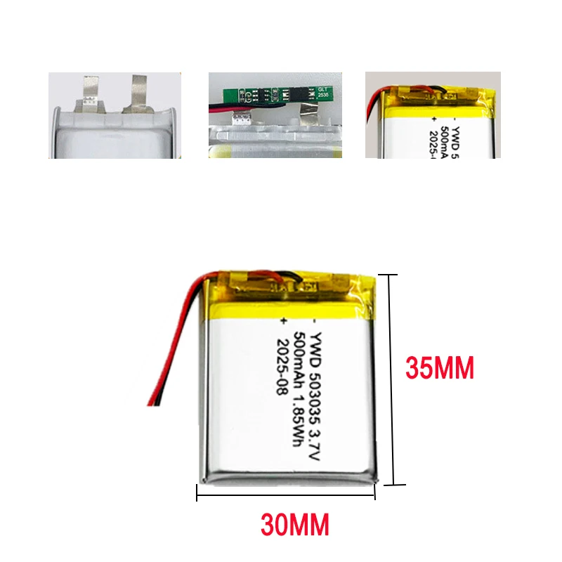 Rechargeable Lithium Polymer Battery 503035 3.7V 500mah for Car Recorder VR MP3 DVD GPS Navigationtion