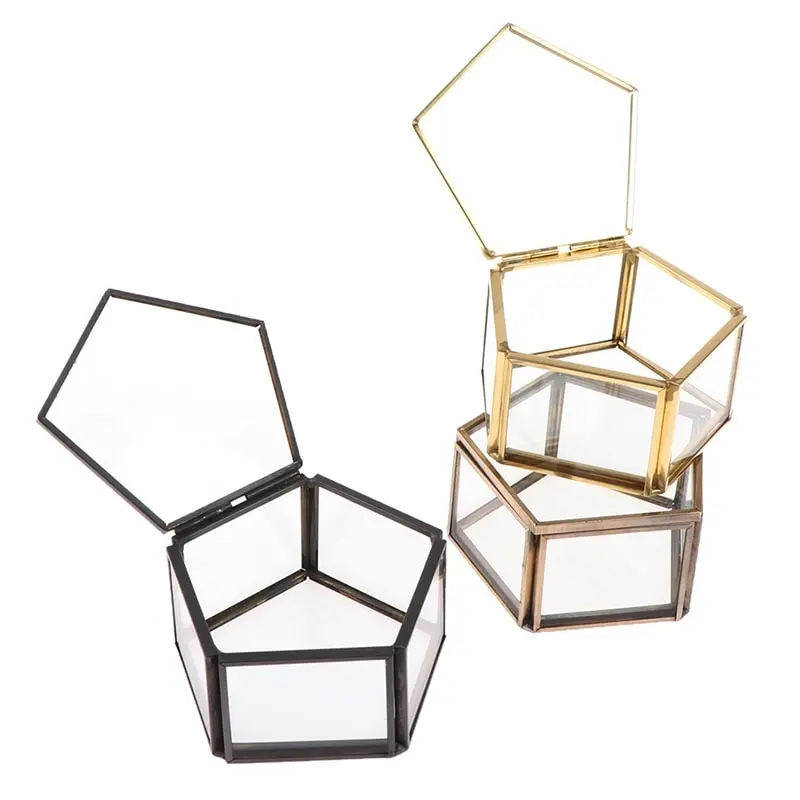 1pc New Geometrical Clear Glass Storage Box Jewelry Box New Fashion Wedding Bridal Ring Box Candy Box Gift Box 2