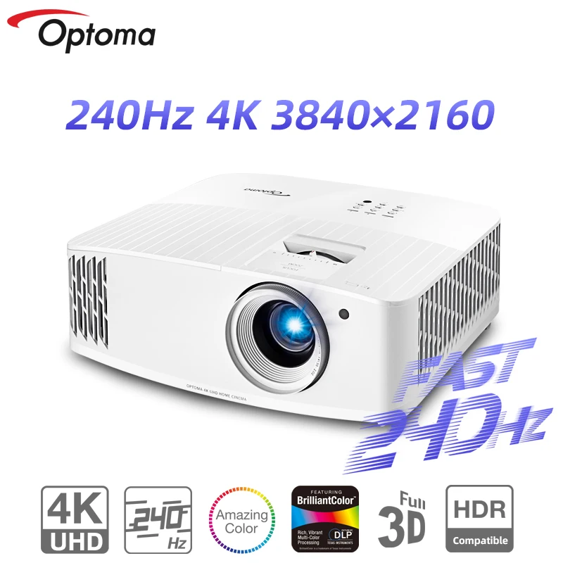 Optoma 4k Projector 3840x2160 240hz Refresh Rate For Gaming Wifi 3d Hdr