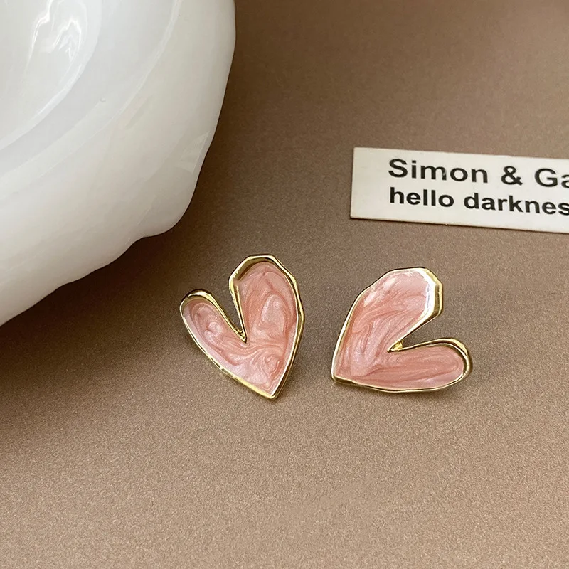 Heart Love Earrings - Minimalist White & Green Graffiti Glaze Studs