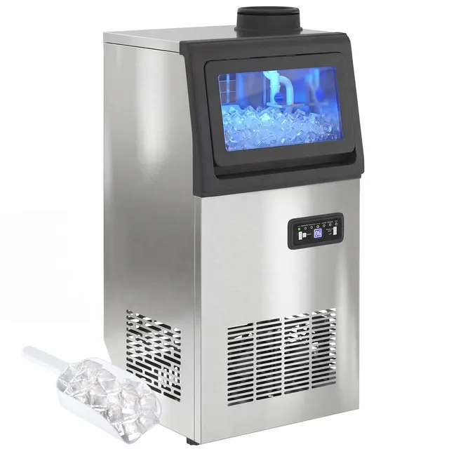 HOMCOM Machine à glaçons commerciale 36 kg/24h, acier inoxydable, ice maker, capacité 7,5 kg, 36 cubes par 10 minutes, 1