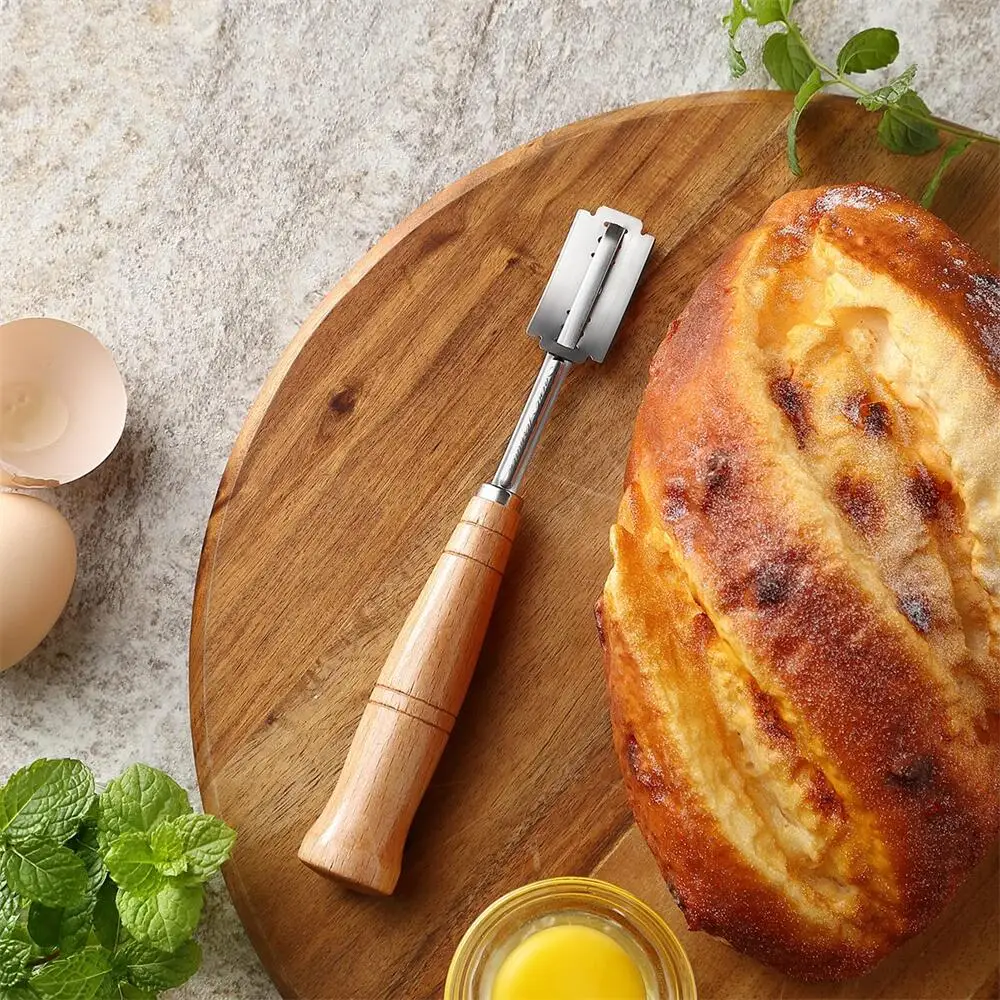 Wooden Handle Sourdough Bread Scoring Lame Bread Slashing Tool 5Pcs Blades Bakers Lame Dough Scoring Knife dough scoring knife