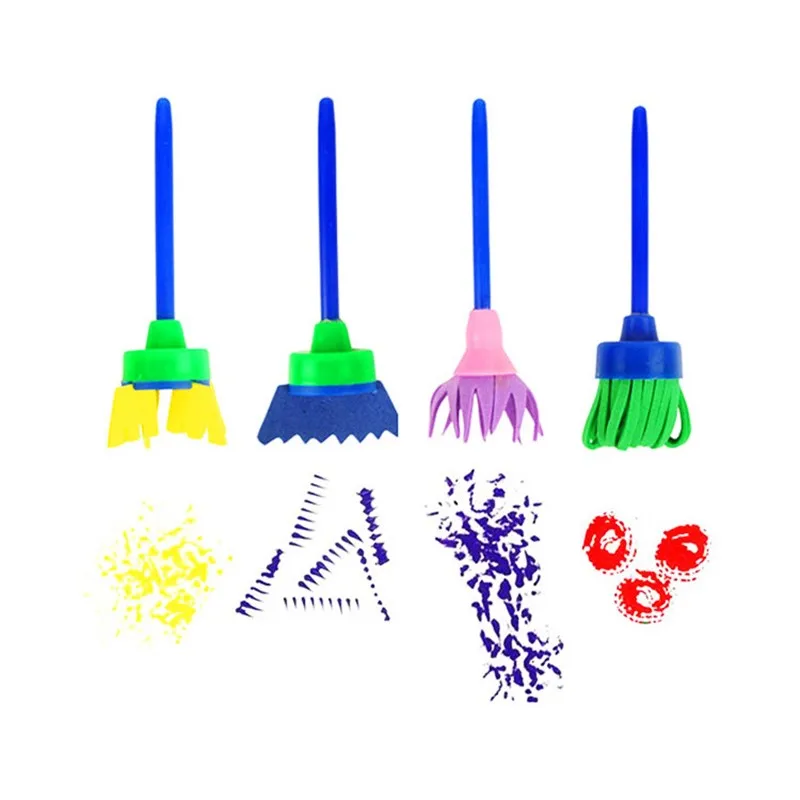 4pcs/set DIY Painting Tools Drawing Toys Flower Stamp Sponge Brush Set Art Supplies for Kids
