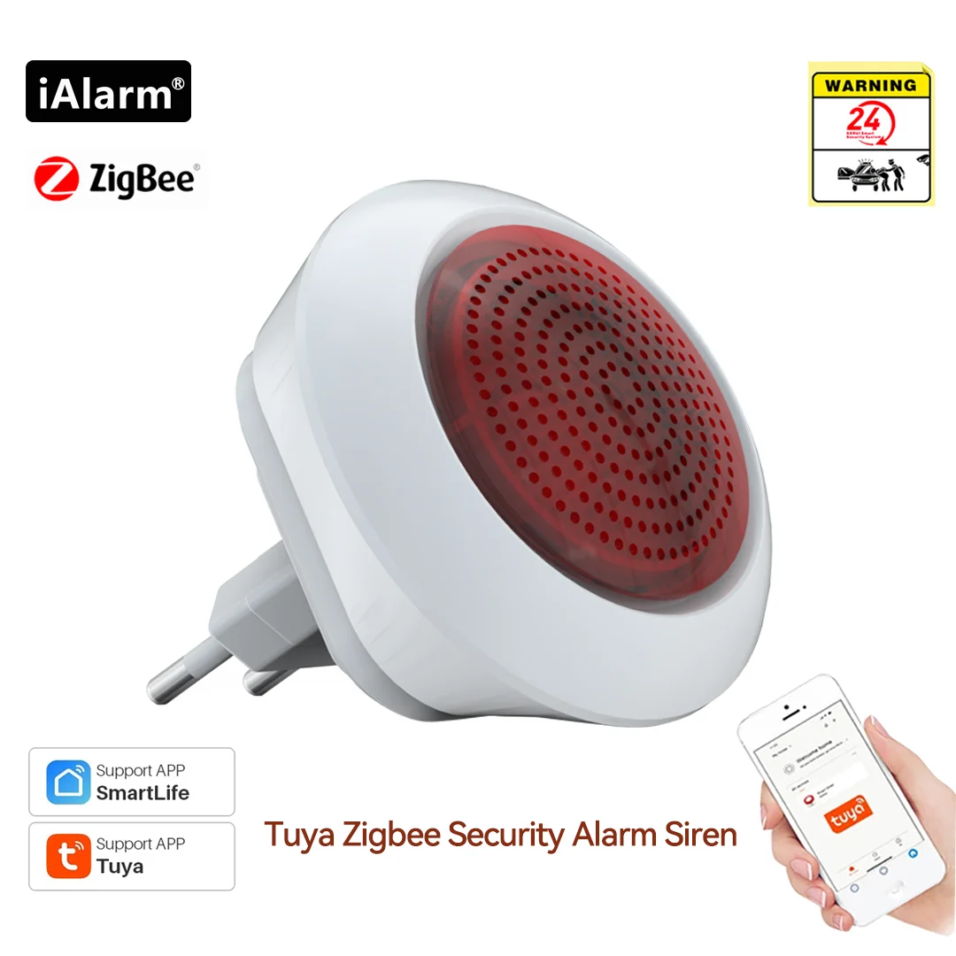 iAlarm Tuya Zigbee3.0 Siren Alarm Smart Home Security Alarm Sound Flash Plug Play Wireless Siren Horn Linkage Alarm System 1 pcs dc 24v loud wired mini indoor accessory horn siren home security sound alarm system 120db piezo buzzer speaker anti theft