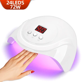 Lampada per asciugare le unghie a LED UV da 72 W per polimerizzare tutti lo smalto gel per unghie 24 LED Asciugatrice per unghie con sensore automatico Strumenti professionali per l'arte del salone 1