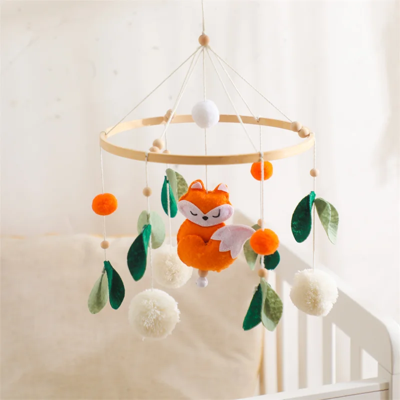 

Baby Rattles Crib Mobiles Toy Cartoon Fox Shape Wooden Mobile Newborn Music Bed Bell Hanging Toy Holder Bracket Infant Crib Gift