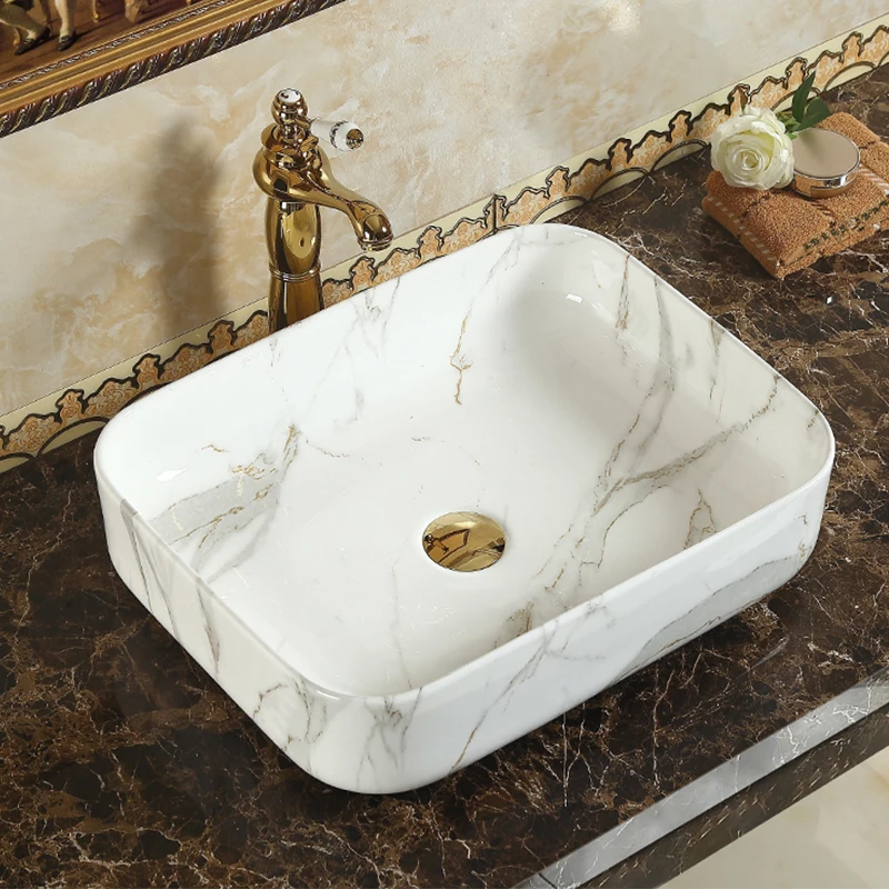 

Creative ceramic countertop washbasin imitation marble small size art home light luxury style