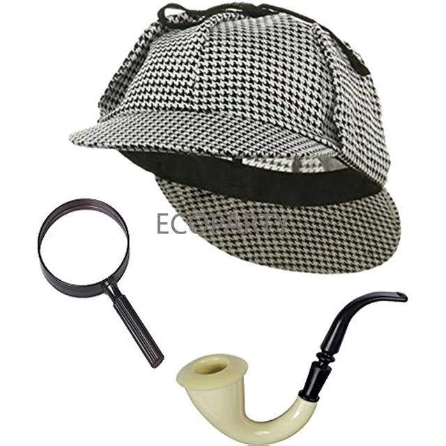 1920s Men Fancy Dress Costume Set,Sherlock Holmes Detective Accessories  with Hat