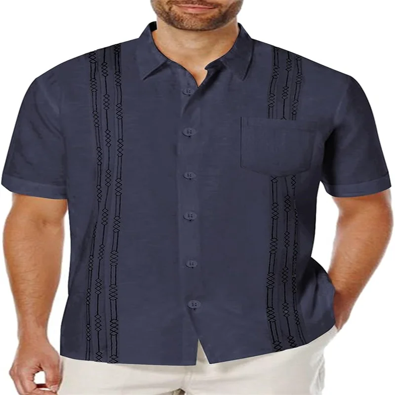 2024 Men's Cotton and Linen Cuban Guayabera Shirt Fashion Casual Popular Business Short Sleeve Button Shirt Summer Beach Top 3