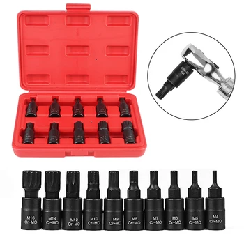 For Car Premium Cr-Mo Steel 3/8 Inch Drive 12 Point Torx Bit Socket Set Socket Wrench Tool Auto Accessories M4-M16 10pcs 1