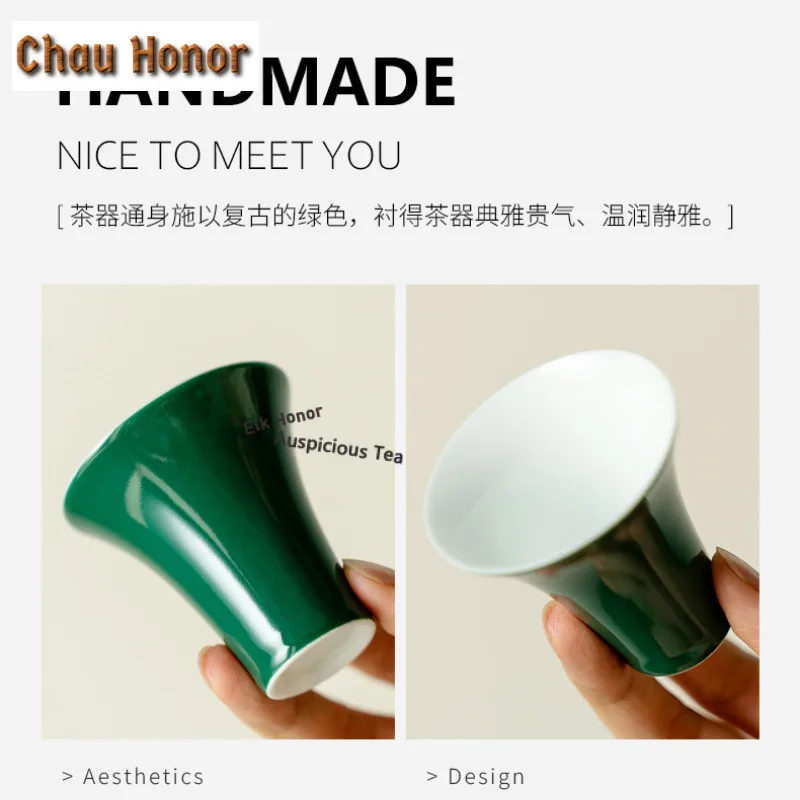 2pc/lot Emerald Green Ceramic Teacup Aesthetic Tea Bowl Cup For Tea Tea-tasting Smelling Cup Jianzhan Master Cups Teawre 35ml