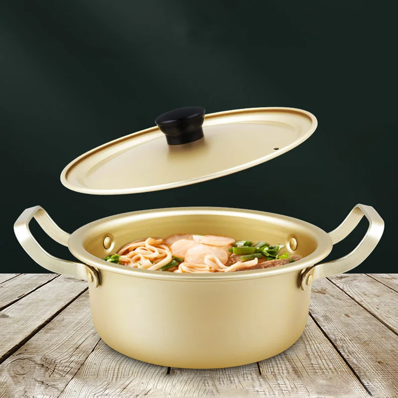 3pcs Korean Instant Noodle Pot Single Bottom Yellow Aluminum Ramen Pot Double Ear Aluminum Soup Milk Small Yellow