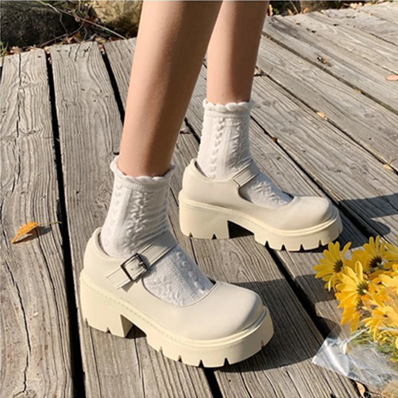 

New Women Shoes Plus Size 43 Mary Jane Shoes for Woman Fashion Hick Heel Thick Bottom Retro Leather Shoes Platform Women's Shoes