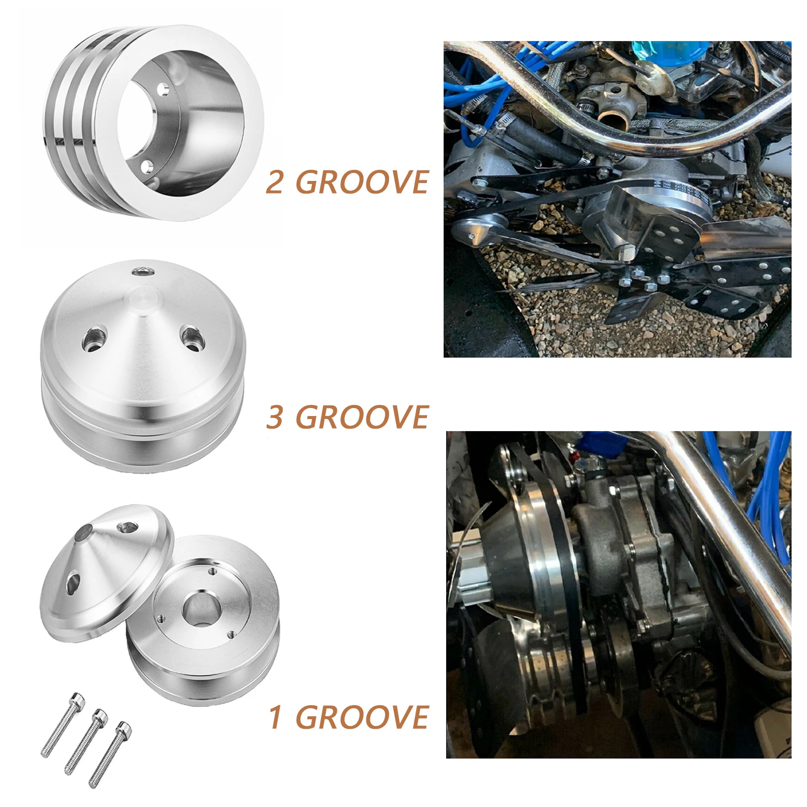 Alternator + Crankshaft / Crank + 2V Water Pump VBelt Pulley Kits 1969