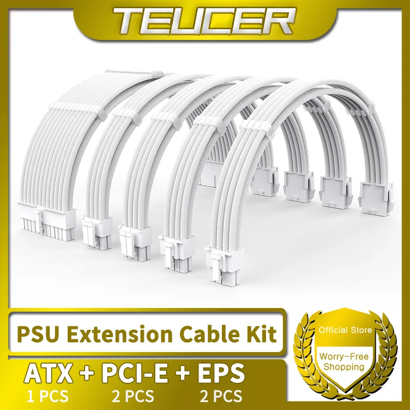 TEUCER TC-35 Series PSU Extension Cable Kit Solid Color Cable Solid Combo 350mm ATX24Pin PCI-E8Pin CPU8Pin With Combs
