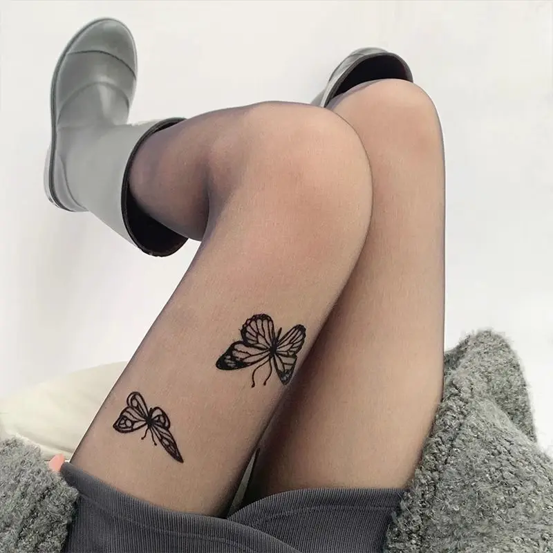 

Stockings Butterfly Pattern Leggings Sexy Pure Desire Mesh Sheer Tights Footed High Waisted Pantyhose Y2k Long Socks Women