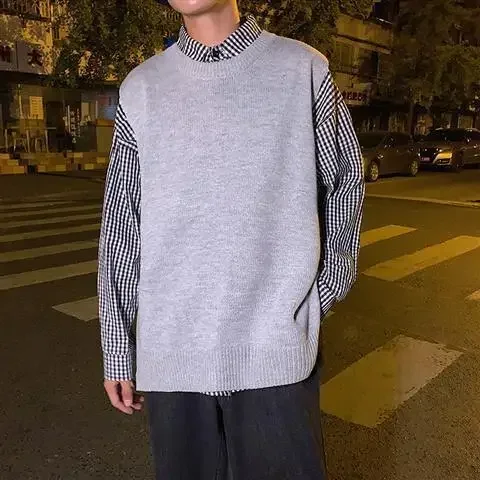 thumbnail image 1 of Suéteres de punto para hombre Chaqueta con abertura Ropa para hombre Abrigo Chaleco Sin mangas Cuello redondo negro Chaleco Cuello redondo Un diseñador de lujo S, 1 of 5