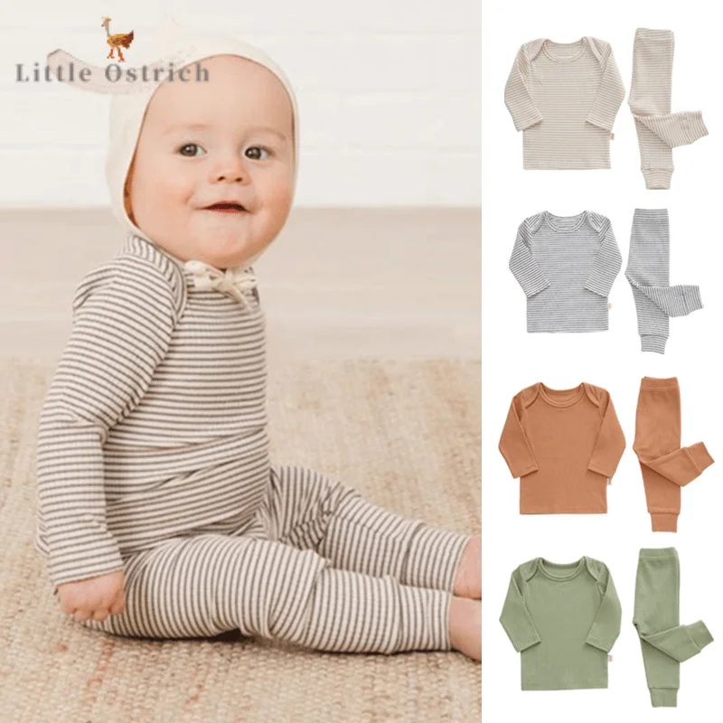 

Newborn Baby Girl Boy Cotton Striped Clothes Set Shirt+Pant Child Clothing Suit Long Sleeve Ribbed Pullover Baby Clothes 9M-2Y