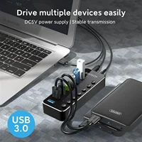 RSHTECH USB 3.0 Hub 7 Port Expander 5Gbps Data Transfer USB Splitter with Individual On/Off Switches and 5V/2A Power Adapter 2