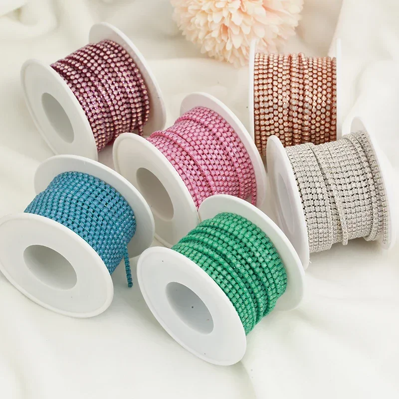 Opal Glass Rhinestone Trim in Pink, Green, and Blue – 1 Yard for DIY Wedding Dress Decoration