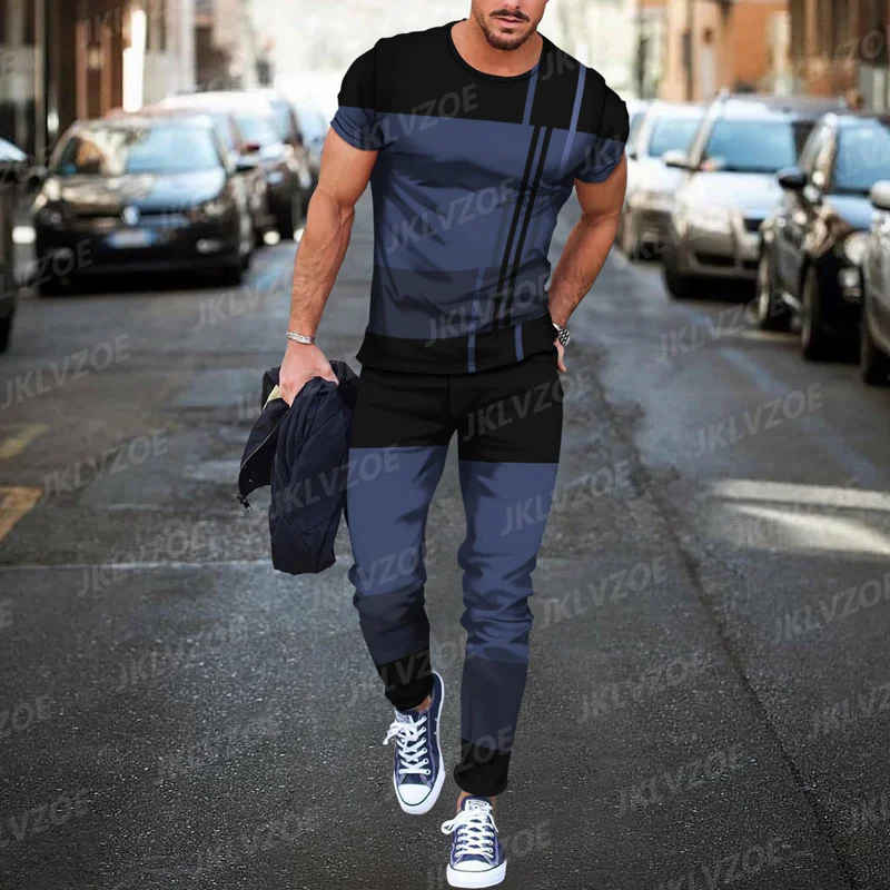 Men Tracksuit 3D Printed Casual Trend Oversized Clothes Summer Sportwear Suit Short Sleeve T Shirt Long Pants Men 2 Piece Sets