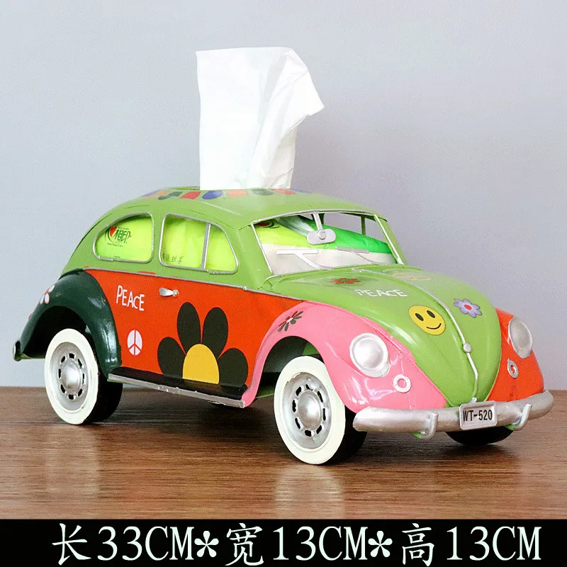 American Retro Wrought Iron Beetle Bus Tissue Box Creative Tissue Box Car Model Decoration Craft Special Gift Home Decoration 3