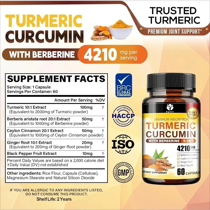 Turmeric and Curcumin Supplements with Black Pepper, Ginger, Berberine, Ceylon Cinnamon - Daily Health Support