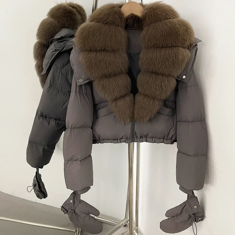 OFTBUY New Short Outerwear Hood Duck Down Luxury Real Fur Down Jacket with Removable Gloves Women Puffer Coat with Real Fox Fur