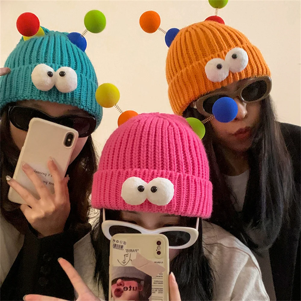 Big Eyes Woolen Hat Winter Warm Funny Short Thread Hip Hop Beanies Hat Women Men Boys Girls Elastic Knitted Skull Cap Headwear 6