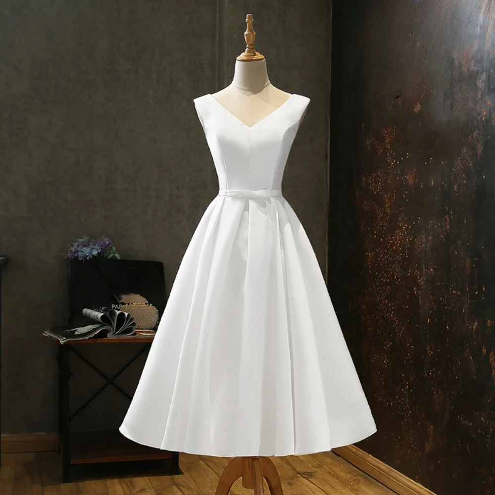 

Wakuta A Line Sleeveless Bridesmaid Wedding Dress 2024 Elegant Midi Length Prom Evening Gown vestidos elegantes vestidos de gala