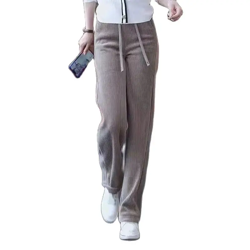 

2023 Autumn Winter Loose Casual Add Velvet Corduroy Wide-leg Pants Ladies Fashion All-match Straight SweatpantsThick Warm Trouse
