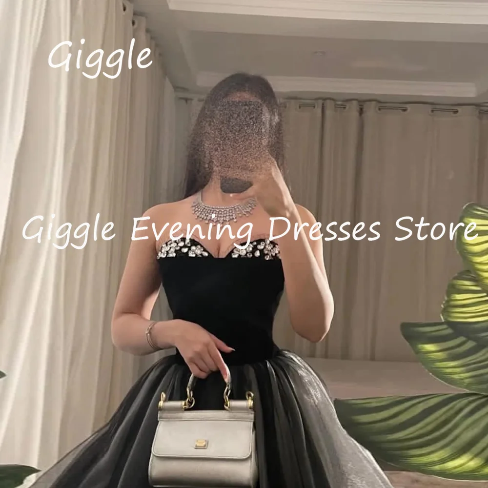 

Giggle Tulle A-line Strapless Ruffle Arab Beaded Formal Prom Gown Floor Length Evening Party Dresses for Women 2023