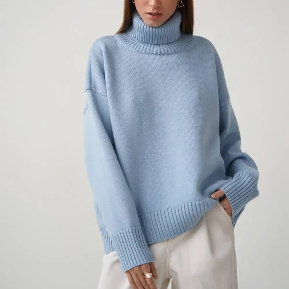 

Solid Turtleneck Long Sleeve Pullover For Women Fashion Chic Long Sleeve Sweaters 2023 Autumn Winter Casual Loose Streetwear Top