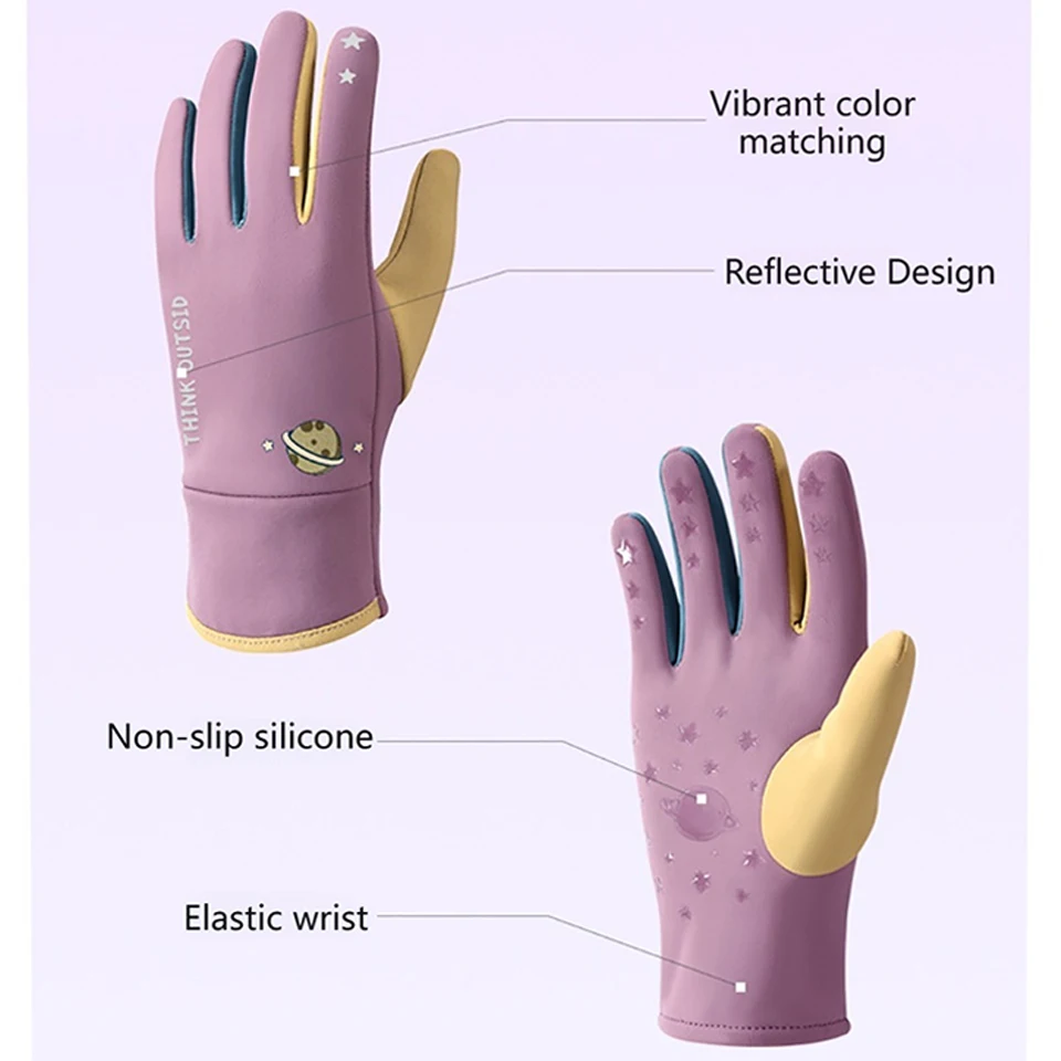 قفاز الجري الشتوي للأطفال من GTUBIKE - قفازات ركوب الأطفال الدافئة للطقس البارد، قفازات رياضية حرارية مقاومة للرياح للمشي لمسافات طويلة وركوب الدراجات