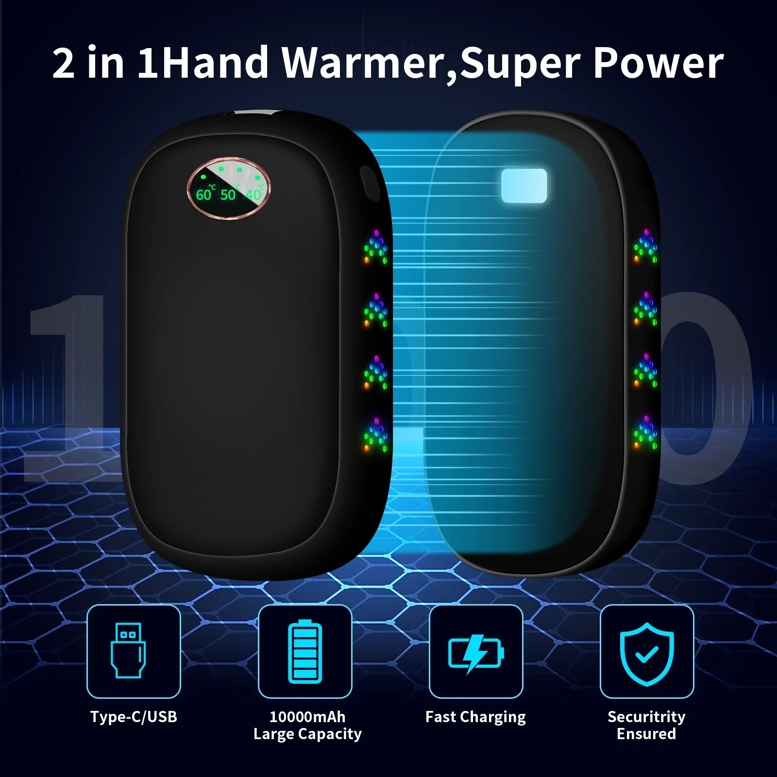 Hand Warmers Rechargeable 2 Pack Magnetic Electric Handwarmer 10000mAh 16 Hrs Warmth Pocket Heater for Women Men