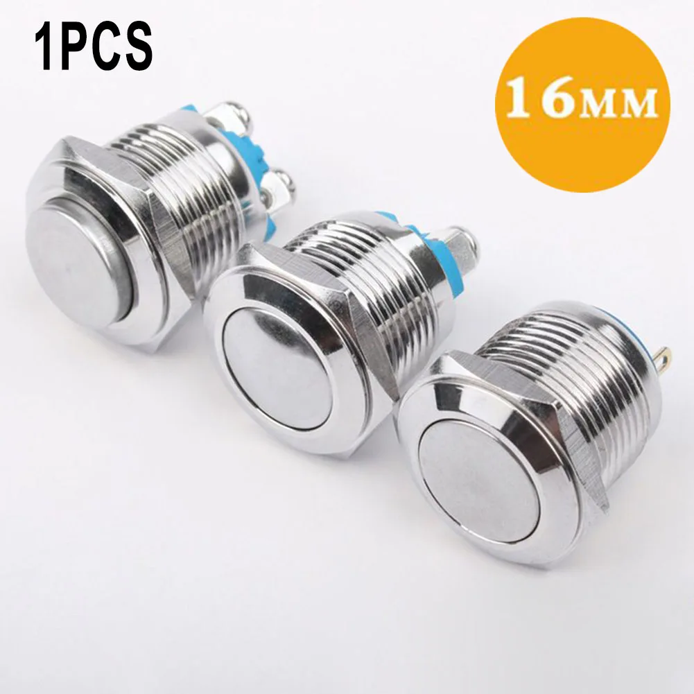 

1pcs 12V 16mm Metal Waterproof Push Button Momentary On Off Horn Switch Start Flat Head High Head Curved Surface Button