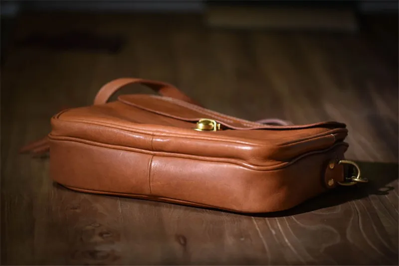 Vintage luxury genuine leather men's messenger bag handmade outdoor casual daily natural first layer cowhide work shoulder bag