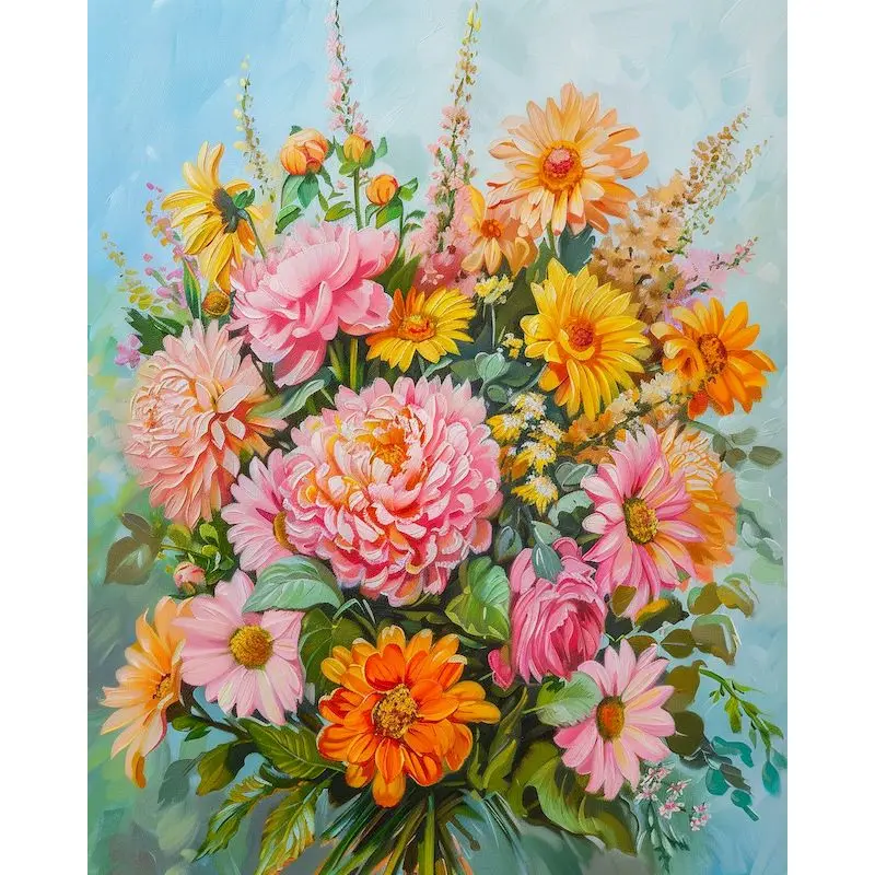 Vibrant Floral Canvas Art Kit with Frame - DIY Handpainted Oil Artwork, 60x75cm