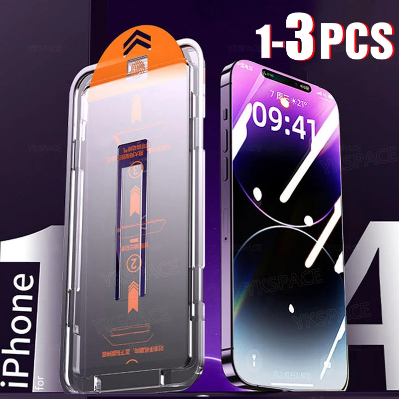 1-3Pcs One Click Dust Free Clear 9H Vetro Temperato Per Iphone X Xr Xs 11 12 13 Mini 14 15 Pro Max Plus Proteggi Schermo Anti Spia