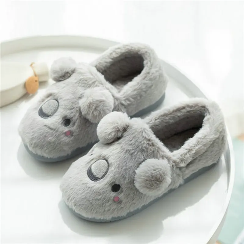Autumn Winter Cartoon Cotton Slippers Women's Cute Koala Bag Heel Thick-Soled Home Shoes Non-Slip Indoor Plush Female slippers