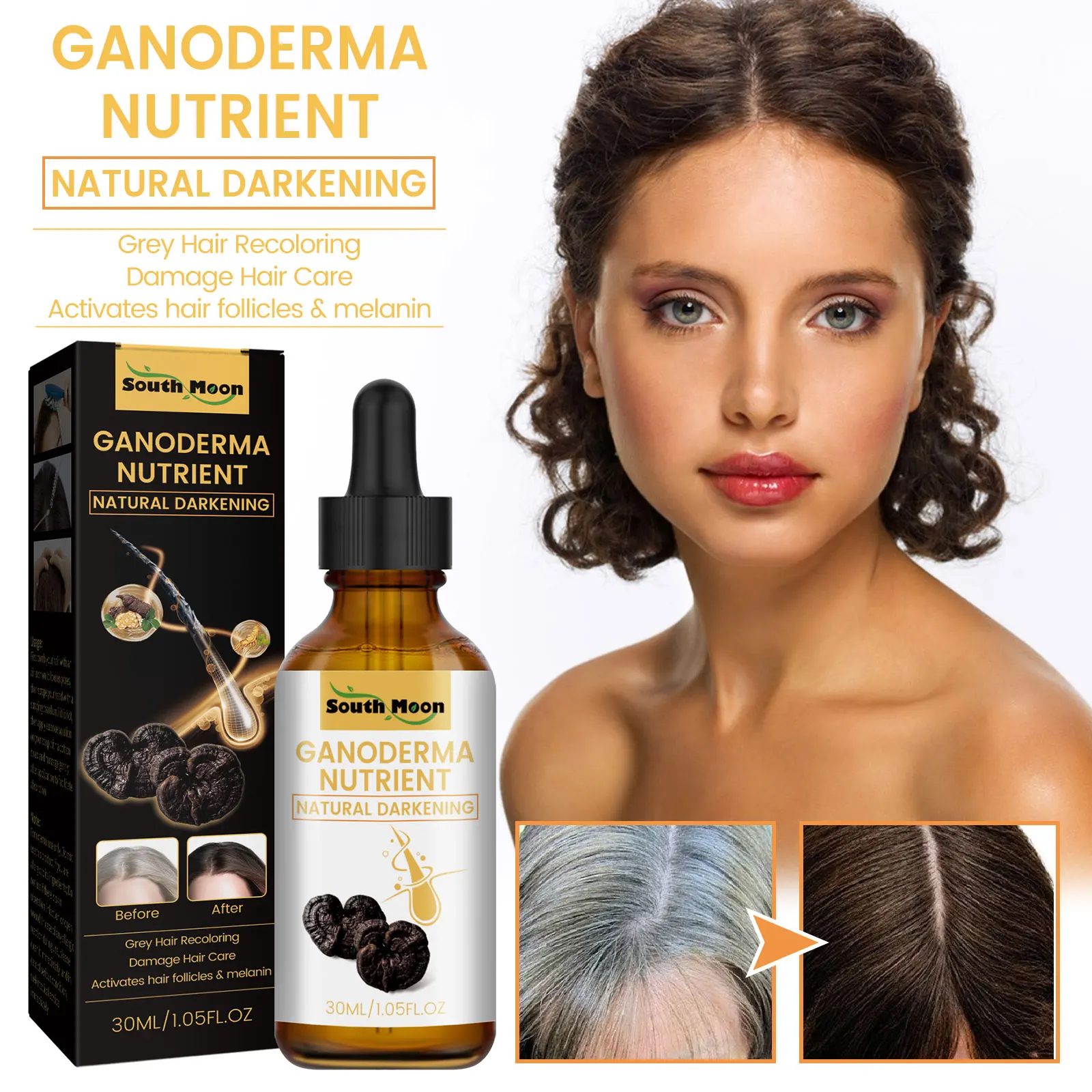 Ganoderma Nutrient Natural Hair Recoloring Damage Hair Care Activates Follicles Melanin Repair Massage Essence Liquid