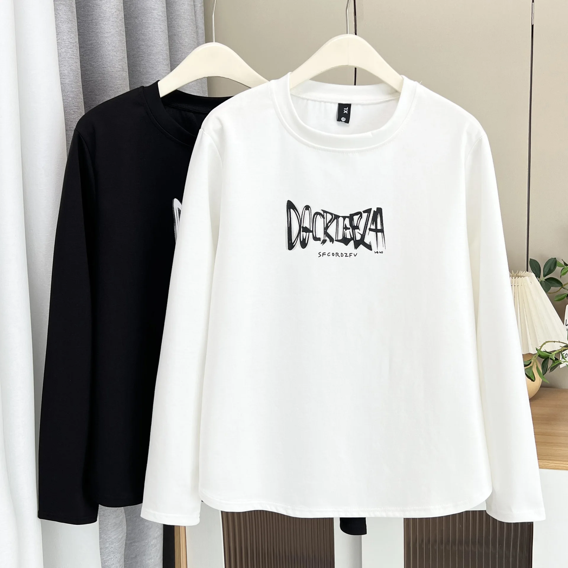 Fashion Plus Size Women's T-Shirt Autumn Basic Student Long Sleeve Print O-Neck Tops 957