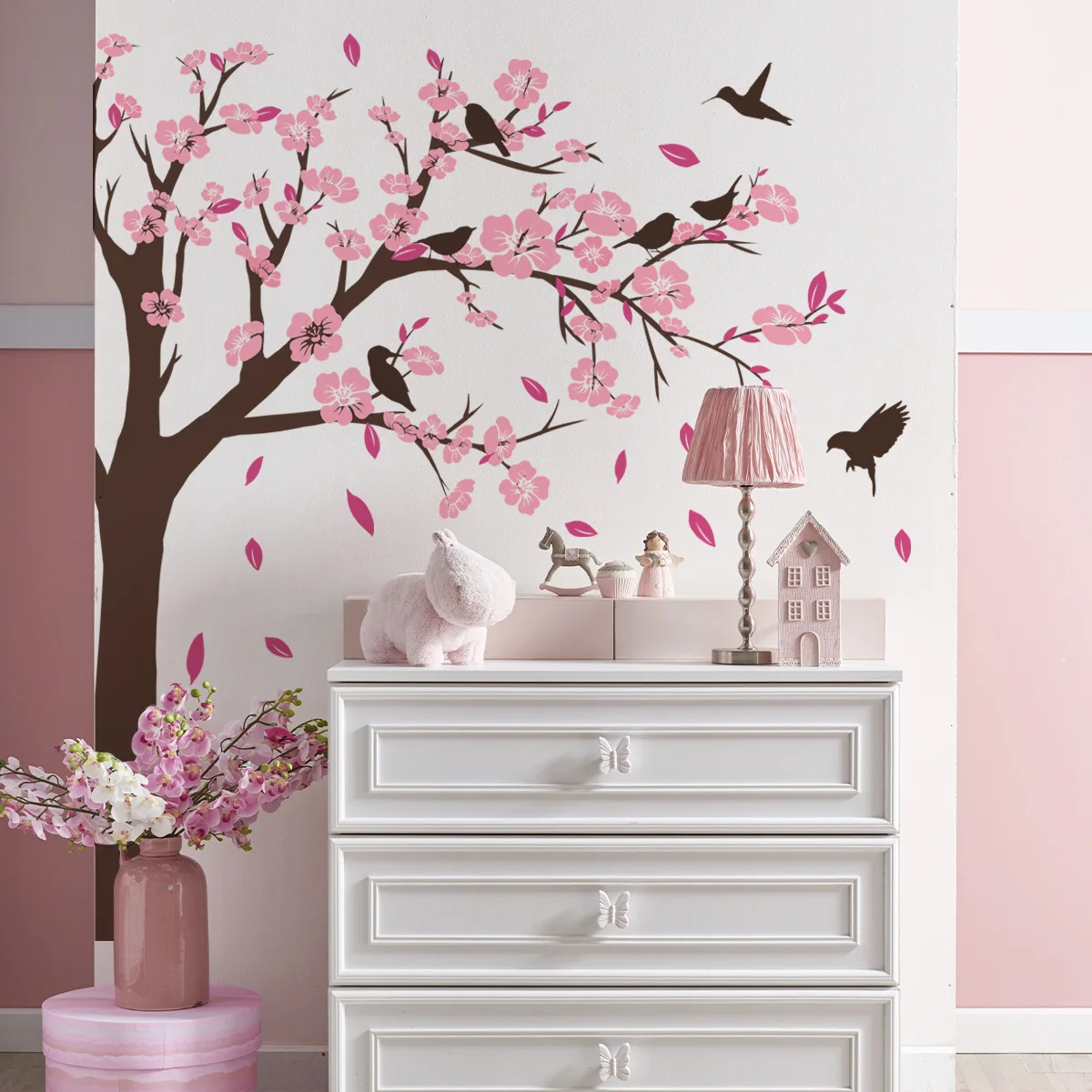 Big Tree Peach Blossom Wall Sticker - Self-Adhesive Decal for Living Room, Bedroom Background Wall Home Decoration