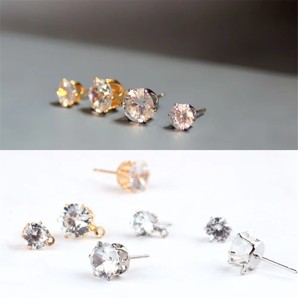 

DIY Jewelry Material Copper Plated 18K True Gold Color Preserving Zircon Ear Pins Ear Studs Accessories New Product