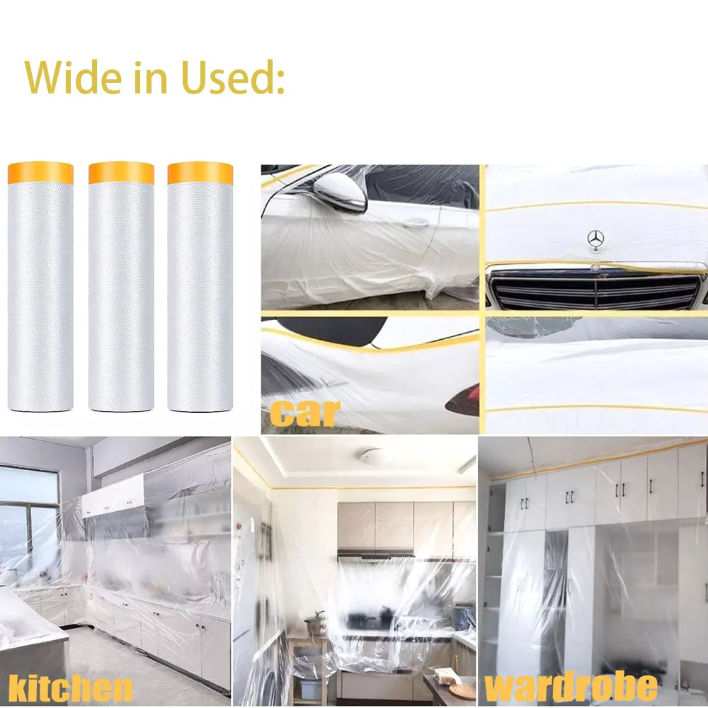 Pre-Taped Masking Film Anti Dust Plastic Drop Cloth Film for r Spray Paint Automobile Painting Living Room Furniture Dust-proof 5