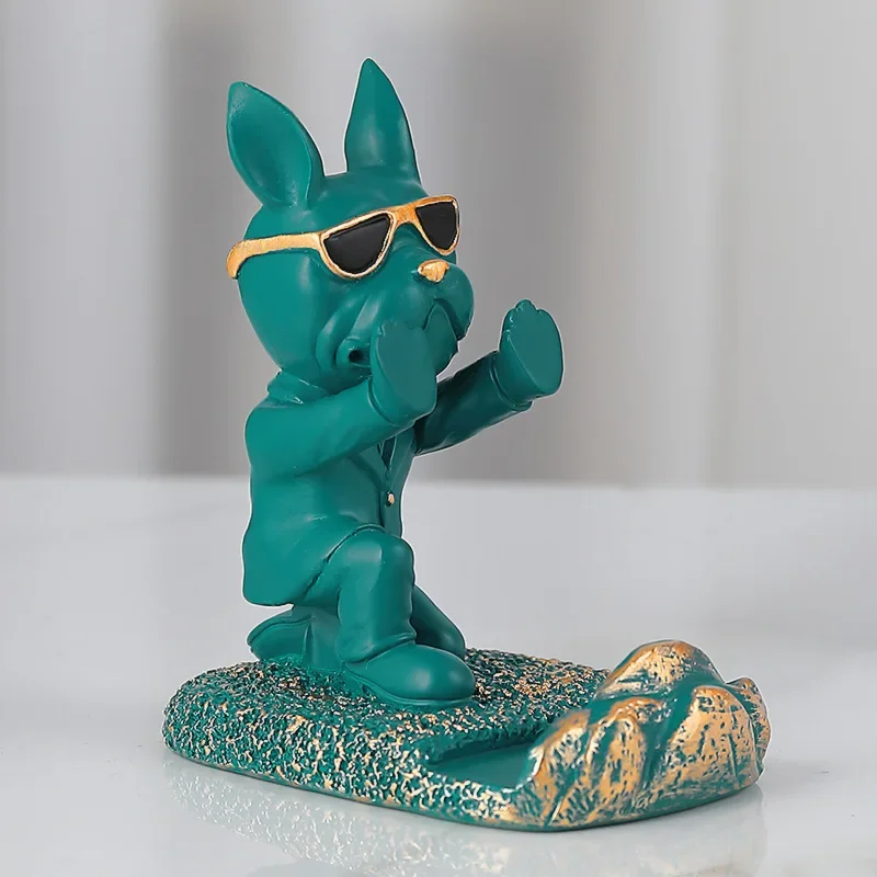 Charming French Bulldog Desk Decor: Cute Dog Sculpture Phone Holder and Home Office Ornament