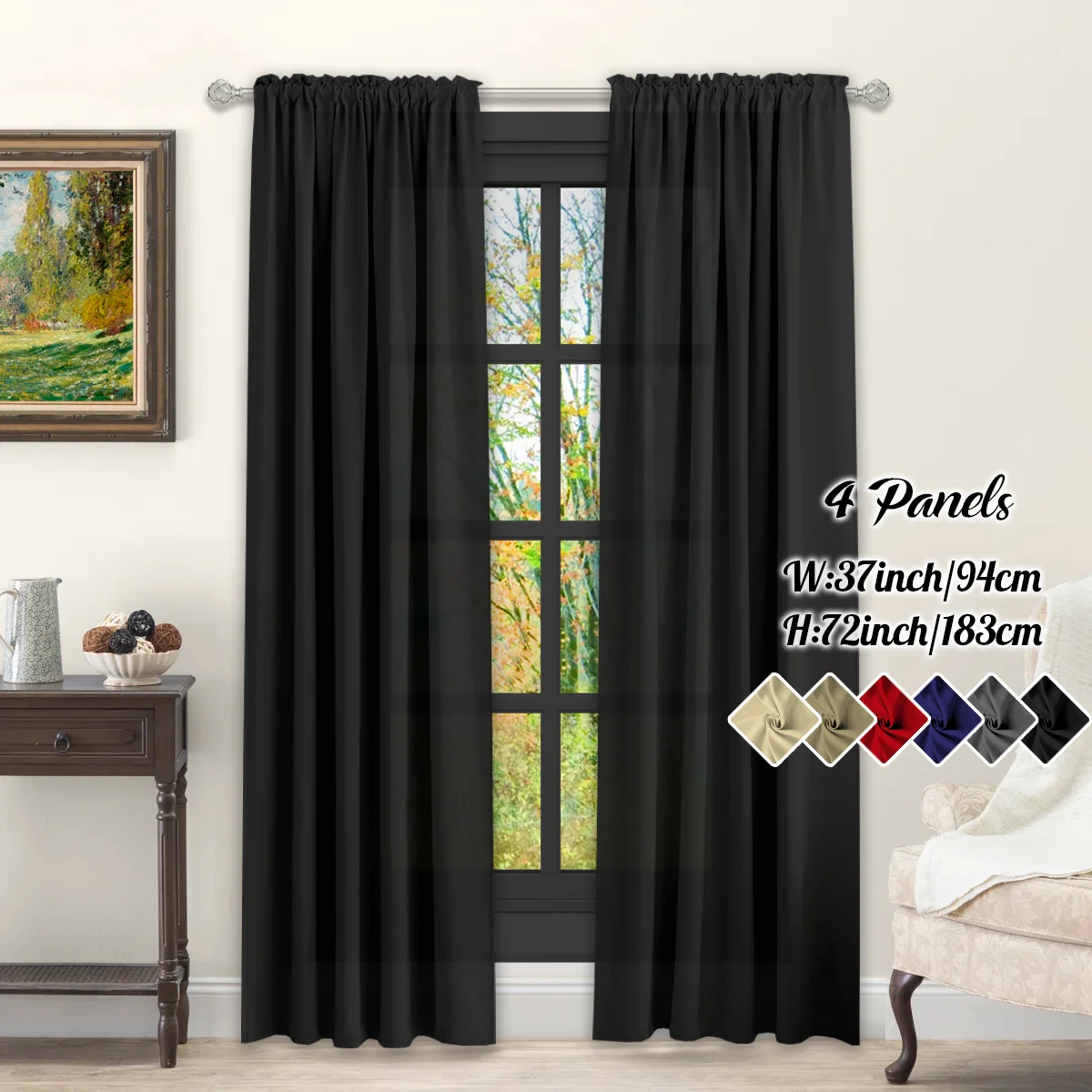 Solid color curtains in home office