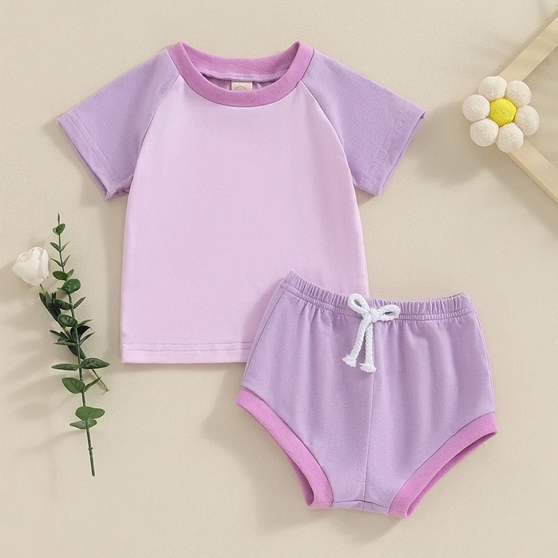 

Newborn Baby Girls 2 Piece Outfits Contrast Colors Short Sleeve T-Shirt and Elastic Shorts Sets Summer Tracksuits Clothes