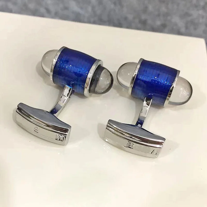 Luxury MB Blue Black Round Crystal Head S.Walker Classic Design Cuff Link With White Star Small Size Cufflinks Button Box