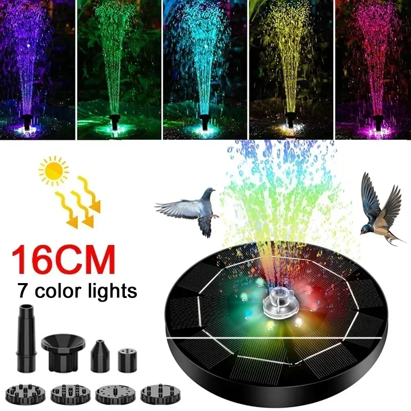 16/18CM 태양열 새 목욕대 분수, 3W 컬러풀 LED 조명이 있는 6노즐 워터 펌프 태양열 새 목욕대 분수